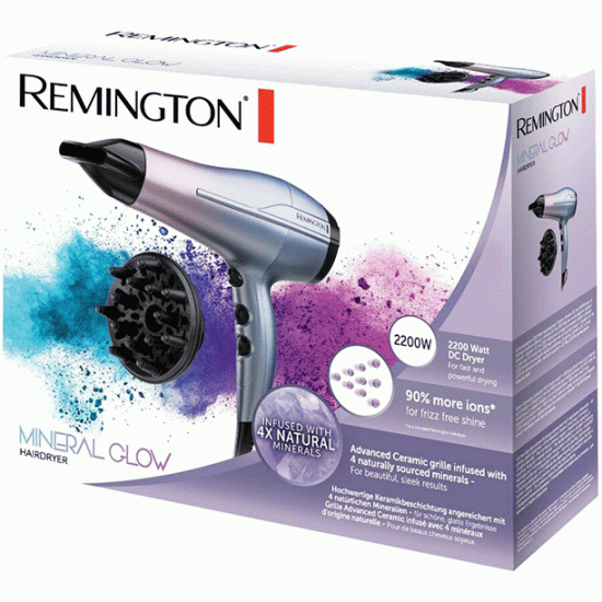 Uscator de par REMINGTON Mineral Glow D5408, 2200W, 3 trepte temperatura, albastru